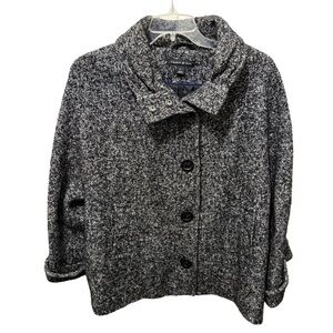 Preston & York Women’s lLarge Black and Gray Pea Coat Thick Wool blend